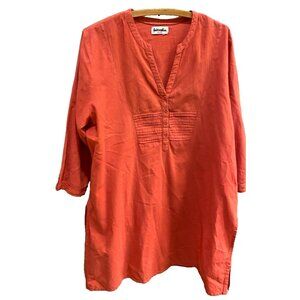 Fabindia Shirt Dress Red Orange  V Neck 3/4 Sleeve V Neck Size L